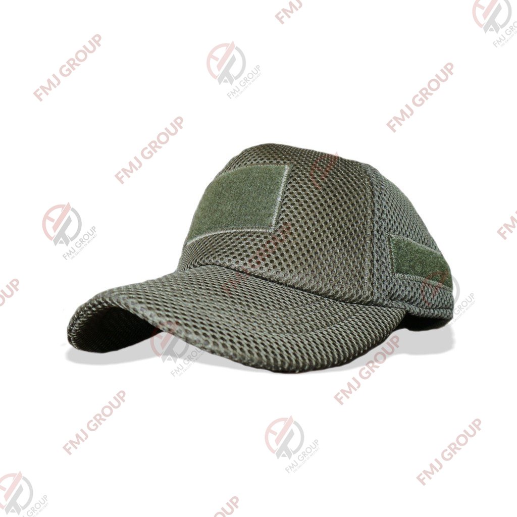 Topi Baseball Tactical - Topi Doublemesh - Topi Velcro Jaring Hijau Army