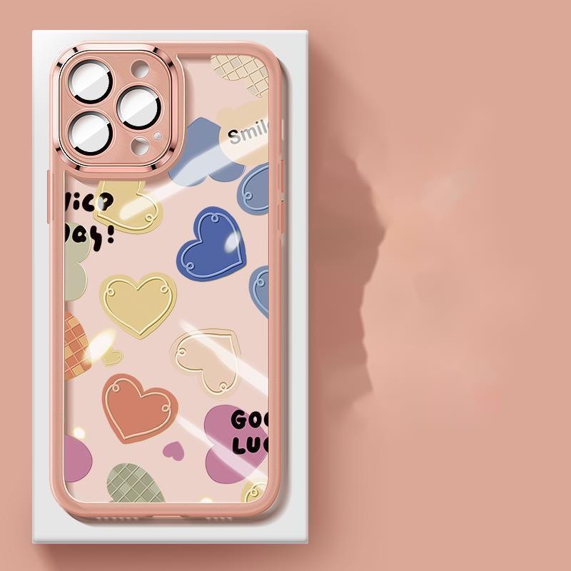 IPHONE Lensa Mata Baru Pink Dicetak Desain Love Bear Warna-Warni Casing Ponsel Kompatibel Dengan Iphone12 13 14 11 Pro Max X Xs Max Xr Vvcpl