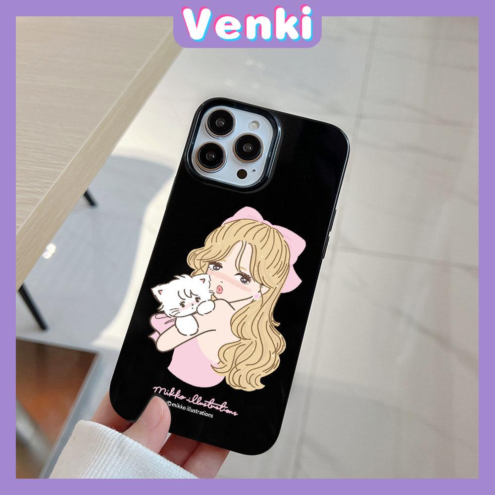 VENKI -For iPhone 11 iPhone Case Red Glossy TPU Soft Case Shockproof Protection Camera Beautiful Girl With Cat Compatible with iPhone 14 13 Pro max 12 Pro Max xr xs max 7 8Plus