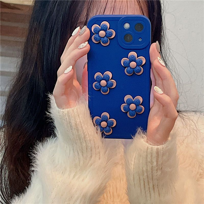 IPHONE Klein Casing Ponsel Desain Boneka Lima Bunga Biru 3D Kompatibel Dengan Iphone12 13 14 11 Pro Max X Xs Max Xr vvplk