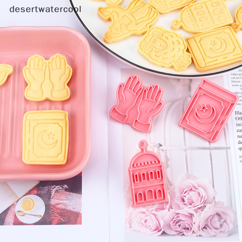 Deid6/8pcs/set Pemotong Kue Kering Kartun Eid Mubarak DIY Alat Kue Ramadhan Plastik Martijn