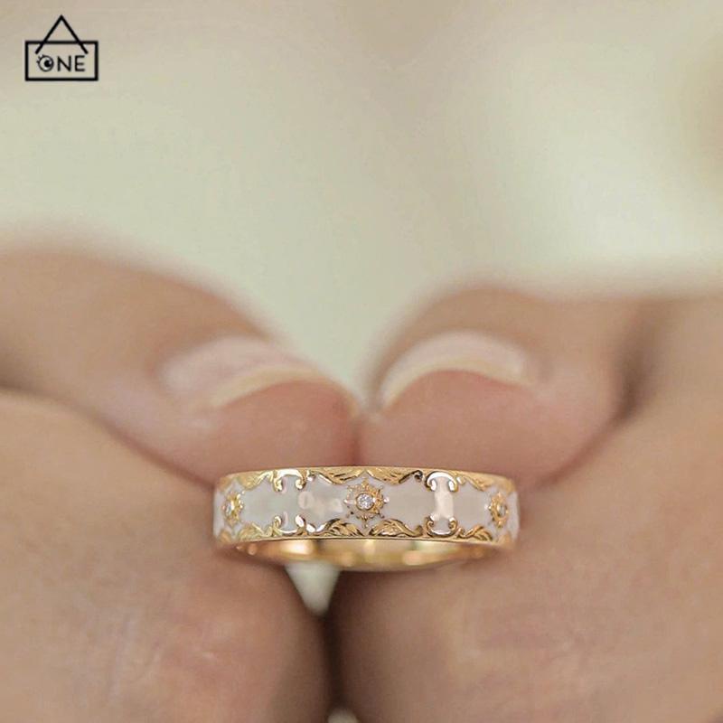 COD❤️Cincin Wanita Gold Gaya Korea disesuaikan Glasir Biru Salib Pola Enamel Untuk Unisex-A.one