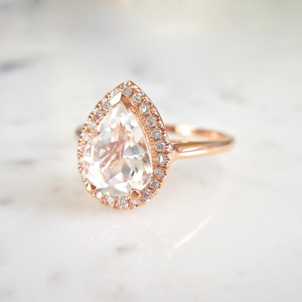 Goldkingdom Aksesoris Perhiasan Fashion Ready Stock Cincin Berlian Berbentuk Pir Tetesan Air Eropa Dan Amerika Dengan Gelang Berlapis Rose Gold Pribadi