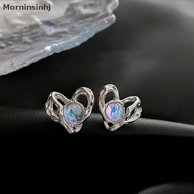 Mornin Baru Shiny Love Heart Full of Earrings Untuk Wanita Fashion Perhiasan Anting Bentuk Hati Logam Sederhana id