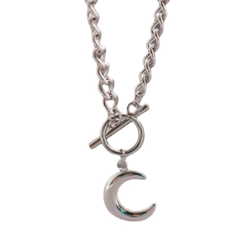 Sweet Cool Style Moon Sweatshirt Kalung Wanita Hip-Hop Trendi Titanium Steel Rantai Klavikula All-