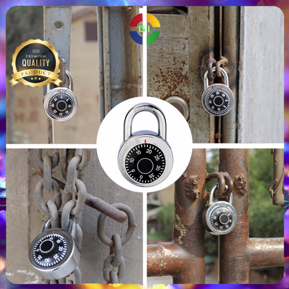 Gembok Brankas Rotary Padlock Digit Combination Padlock Silver Black