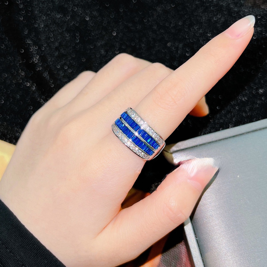 Goldkingdom Fashion Perhiasan Aksesoris Ready Stock Warna-Warni Kontras Berlian Cincin Jari Gadis Merah Korundum Biru Tulang Belakang Kristal Pernikahan Cincin Gadis