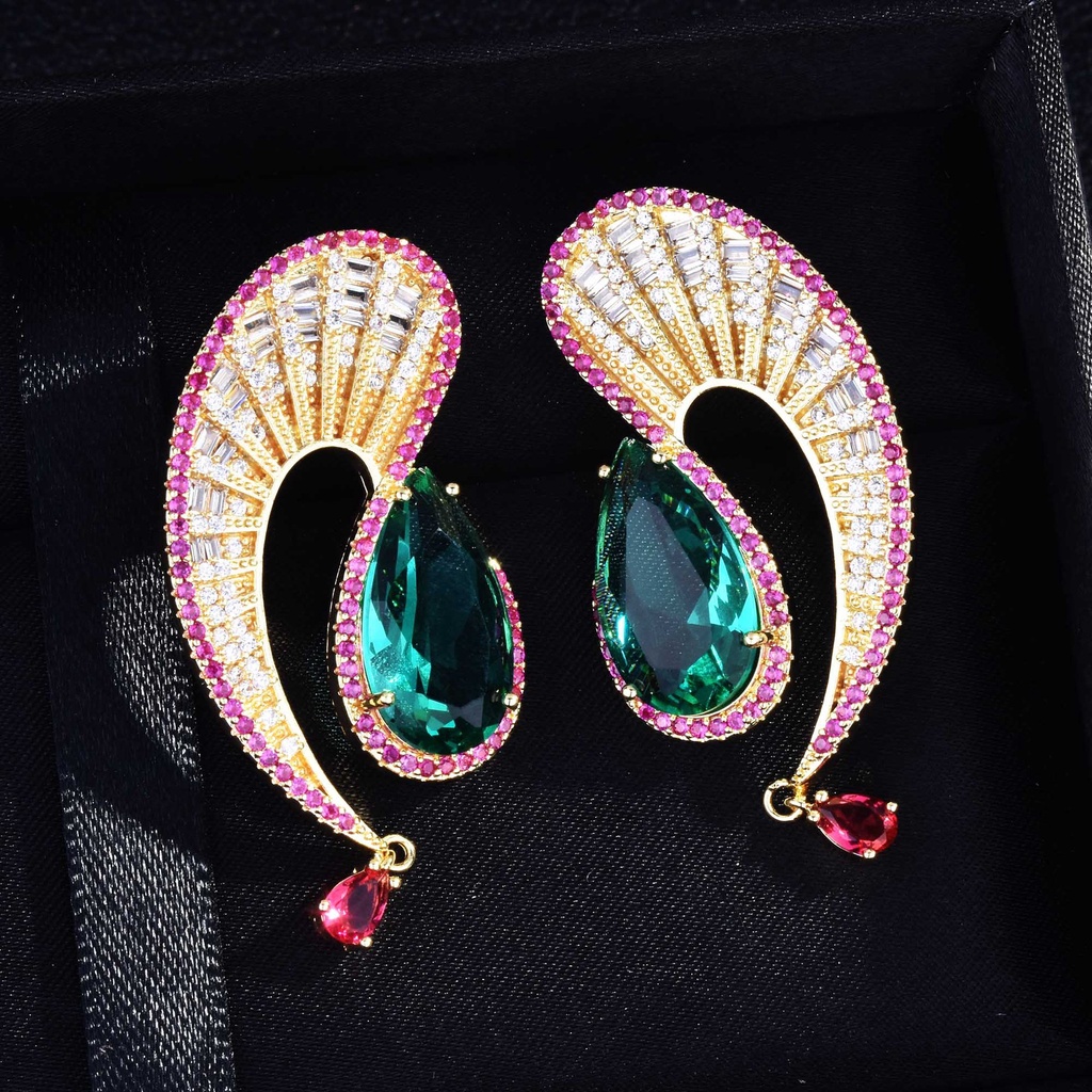 Goldkingdom Aksesoris Perhiasan Fashion Ready Stock Anting Bergelombang Besar, Strip Kurva Tidak Teratur, Anting Pejantan Zamrud