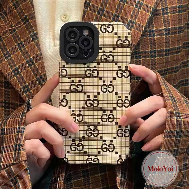 IPHONE Stiker Tekstur Kulit Gaya Eropa Dan Amerika Case Kompatibel Untuk Iphone7 8 Plus XR X XS Max13 11 14 12 Pro Max 7Plus 8Plus Lembut Shockproof Trendi Merek G.U.C.C.I Cover