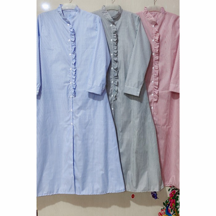 Gamis Muslim Stripe 1165/Gamis Salur/Maxi Dress Salur - Biru