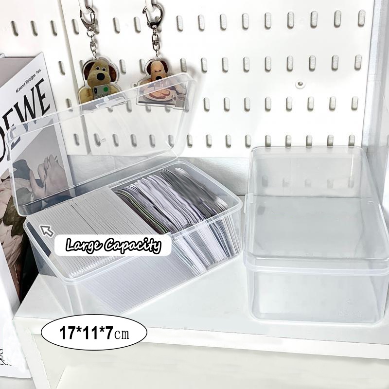 Kotak Penyimpanan Kapasitas Besar Transparan Desktop Organizer Multifungsi Idol Photocard Card Sleeves Stickers Stationery Storage Box