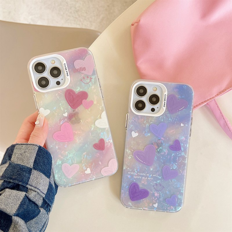 Purple &amp; Pink Smile Love Shine Shell Pattern Soft Case HP iP iPhone 12 13 14 Pro Max 11 Girl Woman FTD Casing Apple