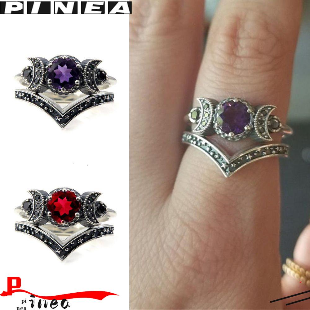 Cincin Nanas Triple Moon Desain Baru Gaya Gothic Untuk Wanita Pria Tunangan Pernikahan