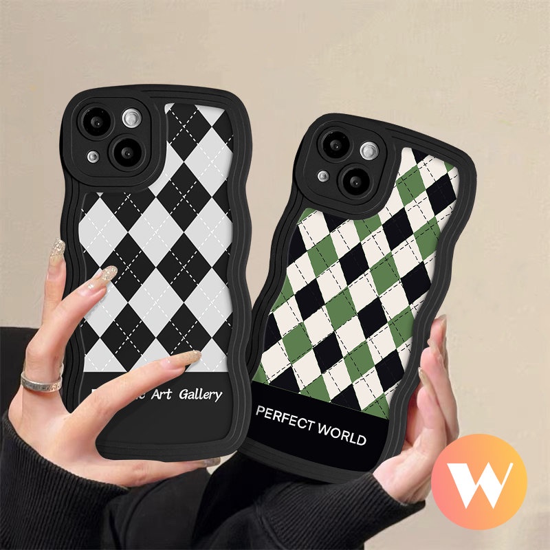 Checkerboard Diamond Grid Case Untuk Vivo Y16 Y33s Y21 Y35 Y22 Y15s Y21s Y50 Y02s Y17 Y12 Y12s Y30Y 12i Y22s Y20 Y91 Y93 Y11 Y15 Y91C Y02 V20 V21 Y15A V25 V25E Penutup Tepi Bergelombang Lembut