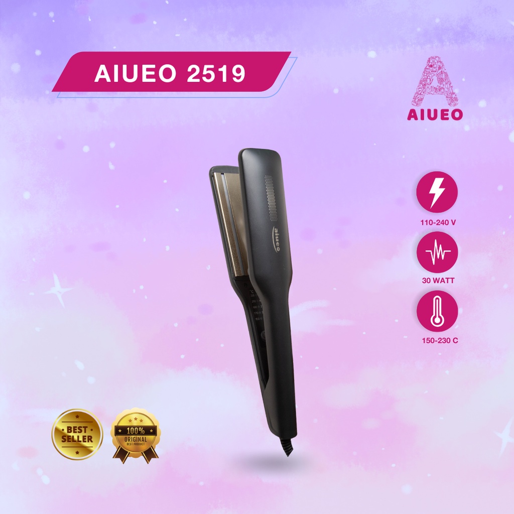 [GARANSI 18BLN] • Catokan Curly Hair Straightener AIUEO 2519 - Alat Catok 2in1 Meluruskan dan Keriting Blow Infrared Warna Hitam