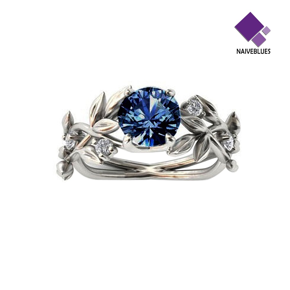 &lt; Naiveblues &gt; Daun Pengantin Pernikahan Elegan Berongga Berlian Imitasi Mengkilap Lady Ring