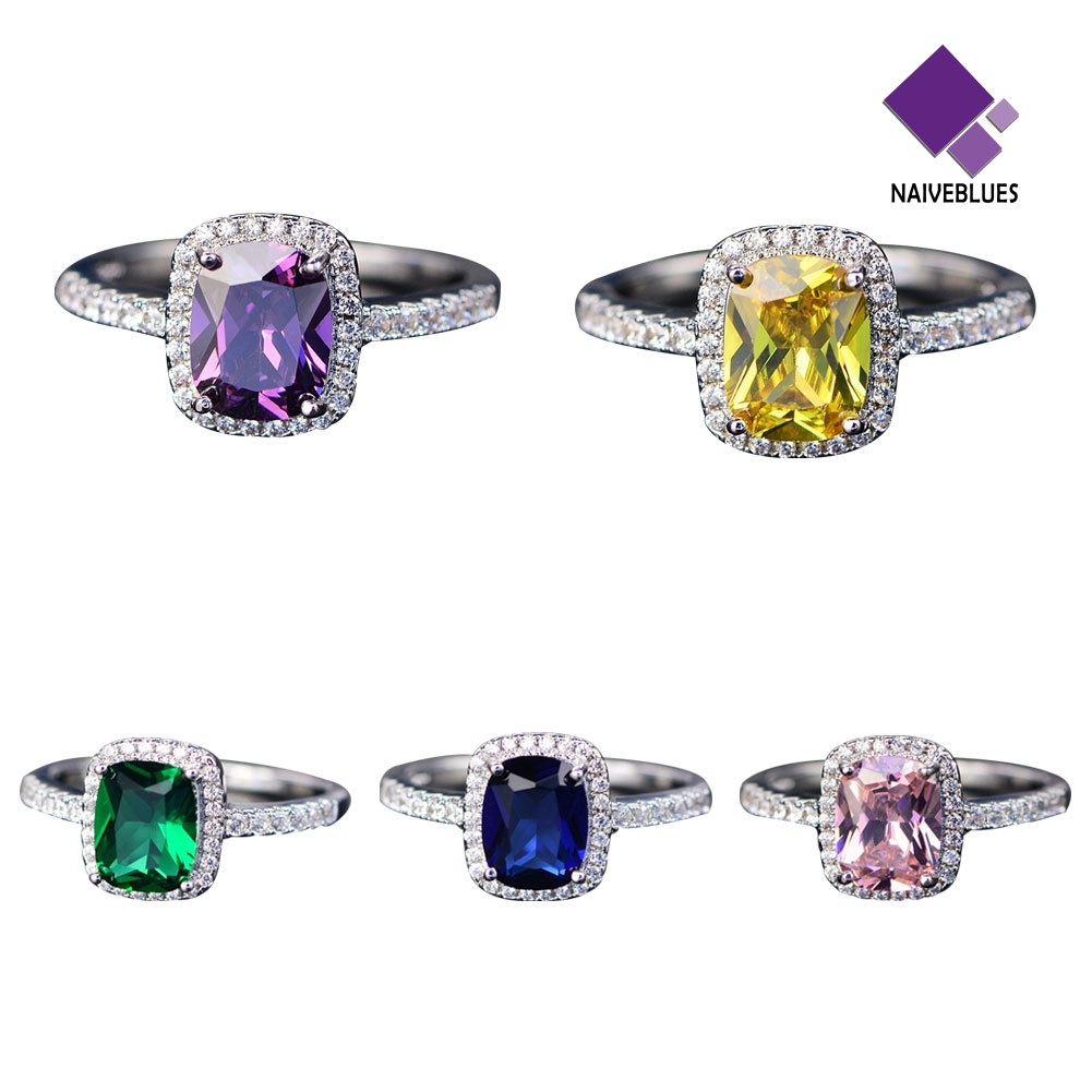 &lt; Naiveblues &gt; Cincin Tunangan Lamaran Berlian Imitasi Batu Permata Imitasi Persegi Bergaya