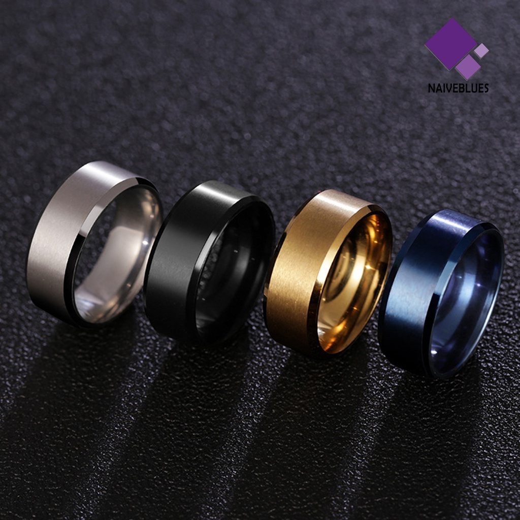 &lt; Naiveblues &gt; Lebar Anti Karat Pria Cincin Stainless Steel Sederhana Indah Pertunangan Fashion Perhiasan