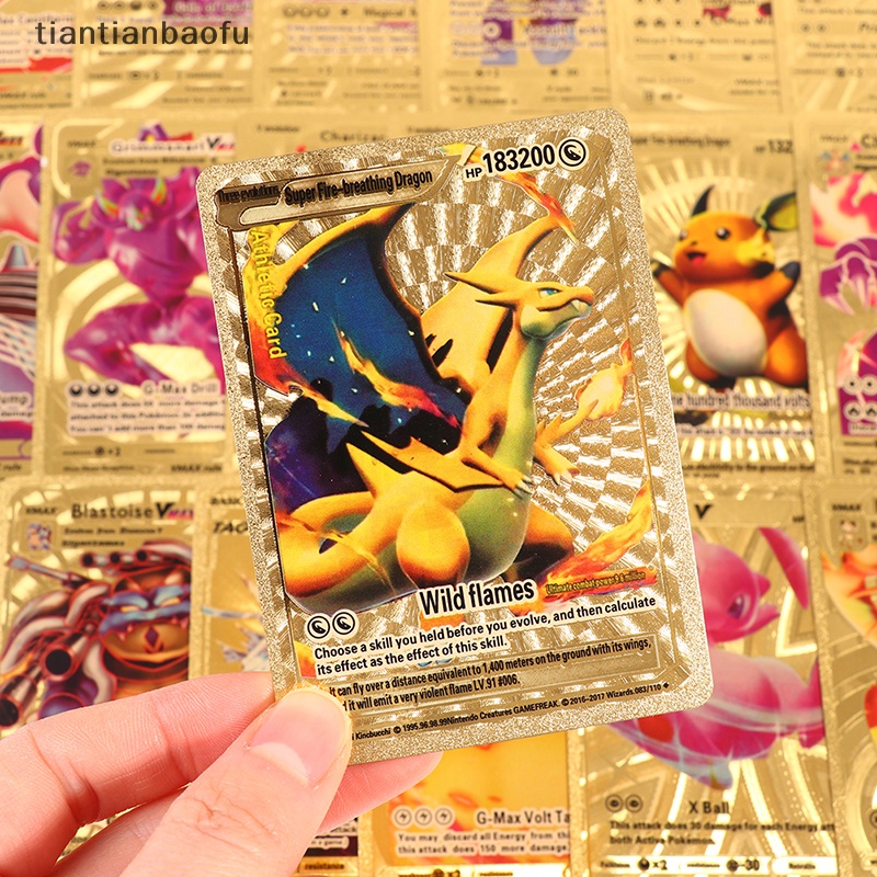 [tiantianbaofu] 54 Pcs Kartu Pokemon Logam Emas Vmax GX Koleksi Kartu Energi Battle Card Boutique