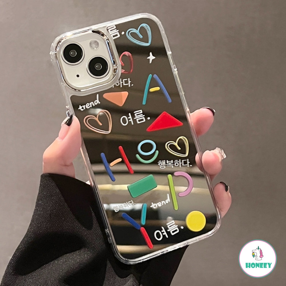 IPHONE Korea INS Imut Graffiti Phone Case Kompatibel Untuk Iphone14 11 12 13 Pro Max Kreatif Cinta Hati Make Up Cermin Penutup Belakang