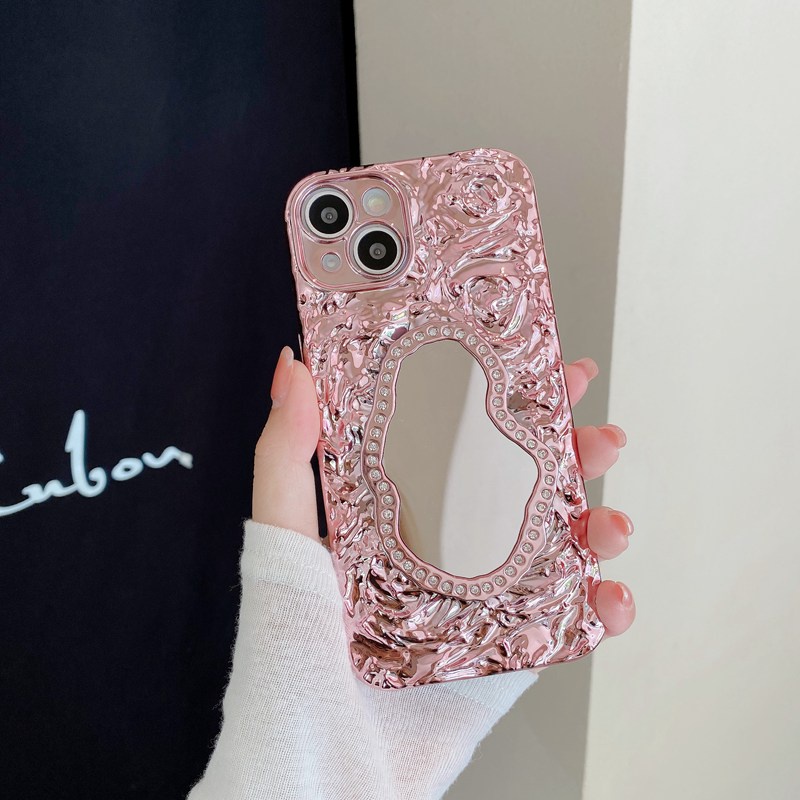 【Rose Flower Mirror】Fashion Pretty Make up Bling Silicone Case for iPhone 11 12 13 14 Pro Max Phone Case for Women Girl Gift Pink Ins