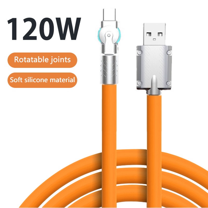 Kabel 180siku Pengisian Cepat 120W USB Type C Cable Game Untuk iPhone Charger Kabel Charge Silikon Cair