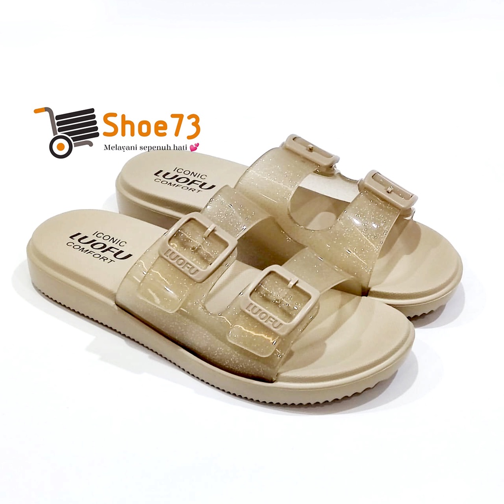 LUOFU E 7188 - TF6B SIZE 36-40 ORIGINAL l Sandal Selop ban 2 jelly wanita l Sendal kokop cewek impor