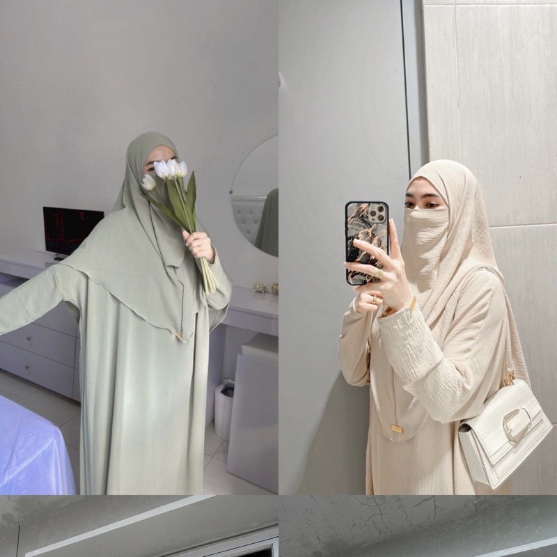 Terlaris Kaftan syari remaja/dewasa set hijab cadar niqab gamis muslimah terbaru