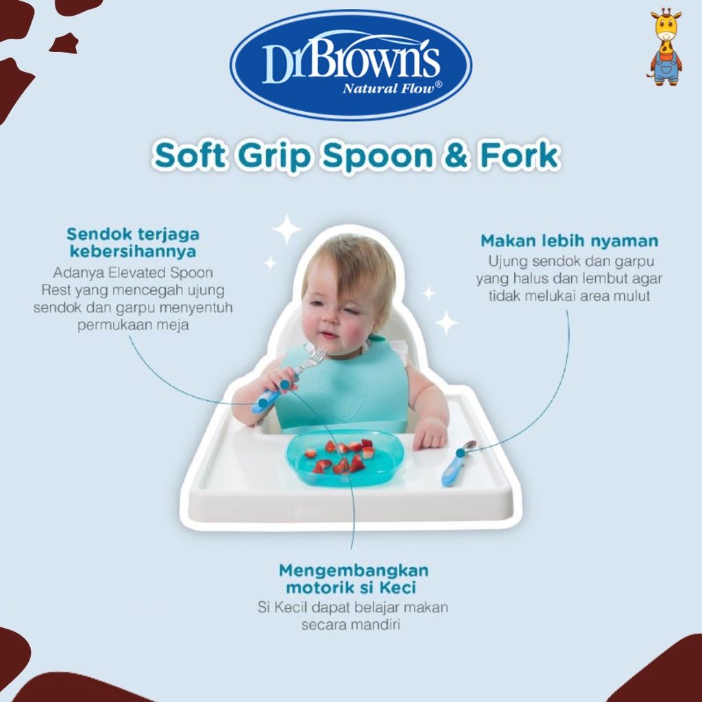 Dr. Brown's Soft Grip Spoon &amp; Fork Set (TF014) / Sendok Makan Bayi