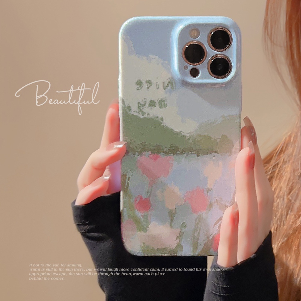 Ins Lukisan Cat Minyak Tulip Willow Creek Hard Shell Fotografi Film Case Untuk Iphone SE 2020 7 /8 Plus 14x XR XM 11 12 13 PRO MAX Casing Cover Pelindung AT0259