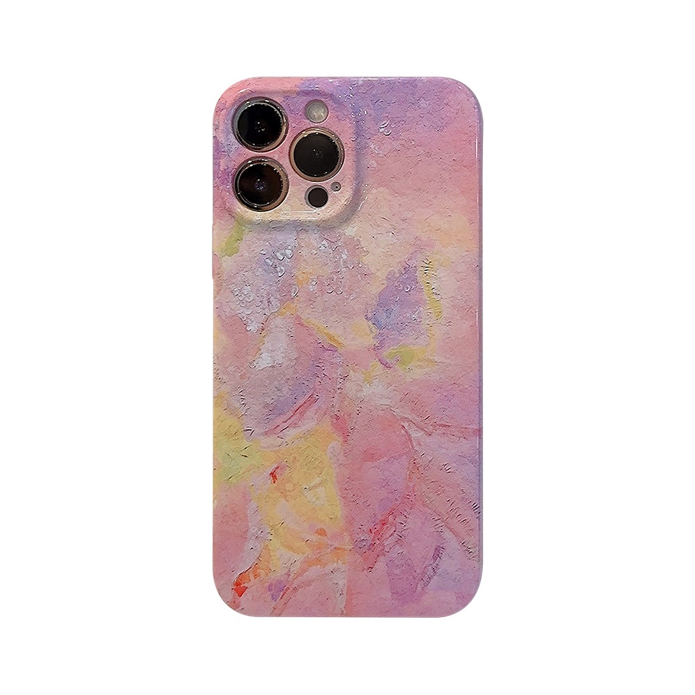 Ins Pink Ungu Tekstur Lukisan Minyak Kerang Keras Fotografi Film Case Untuk Iphone SE 2020 7 /8 Plus 14x XR XM 11 12 13 PRO MAX Casing Cover Pelindung AT0268