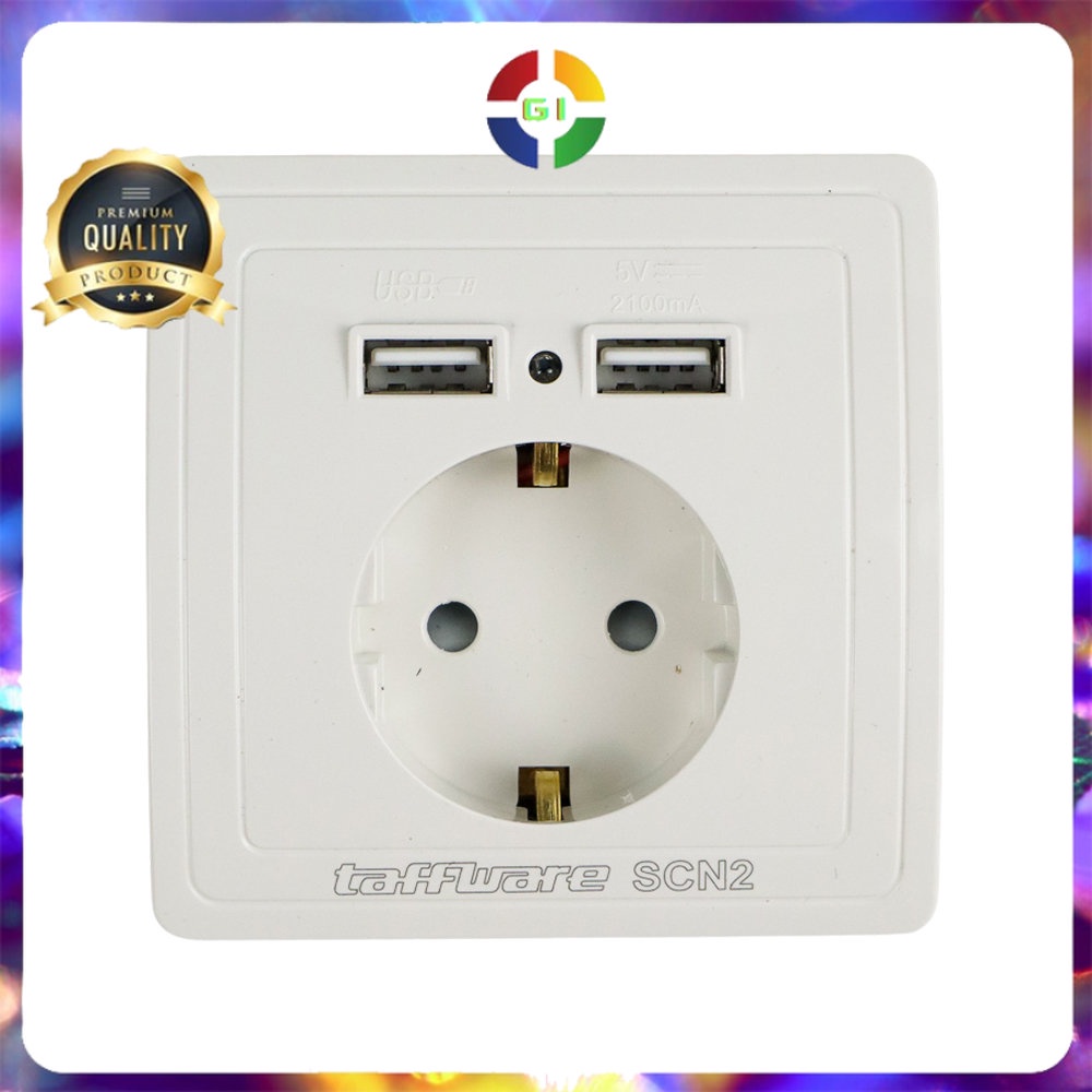 Stop Kontak Dinding EU Plug dengan 2 USB Port - SCN2 - White