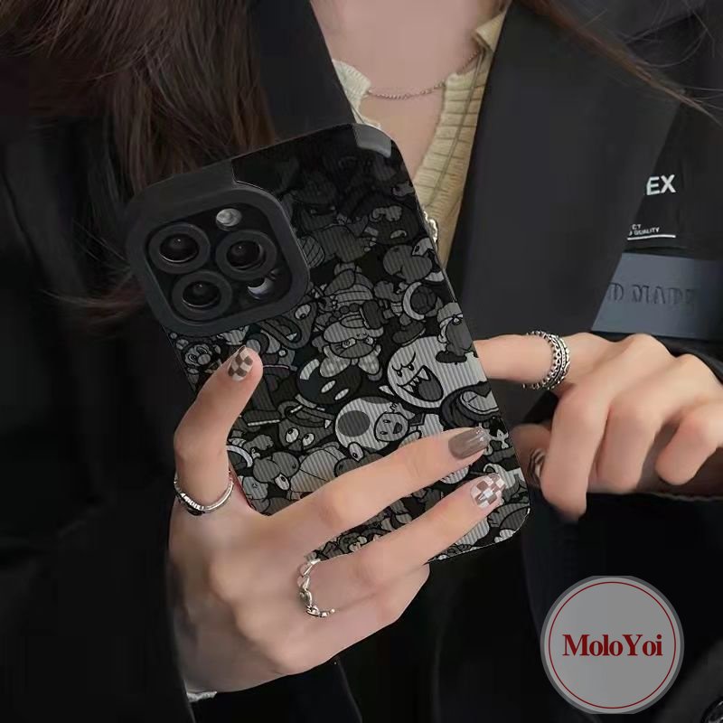 Casing Silikon Tahan Guncangan Tekstur Kulit Mewah Kompatibel Untuk IPhone XR XS X Max11 12 14 13 Pro Max 87 Plus 11 Pro Max 7Plus Karakter Mario Kartun Lucu Lembut Tpu Phone Cover