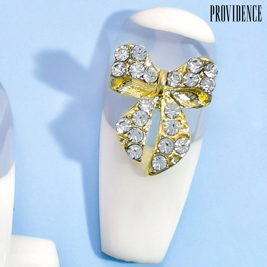 Providence 10Pcs Hiasan Kuku Permukaan Mengkilap Berkilau Warna Cerah Berlian Imitasi Tahan Karat Hias Alloy Metal Bow-Knot Nail Ornament Manicure Designs Perlengkapan Kuku