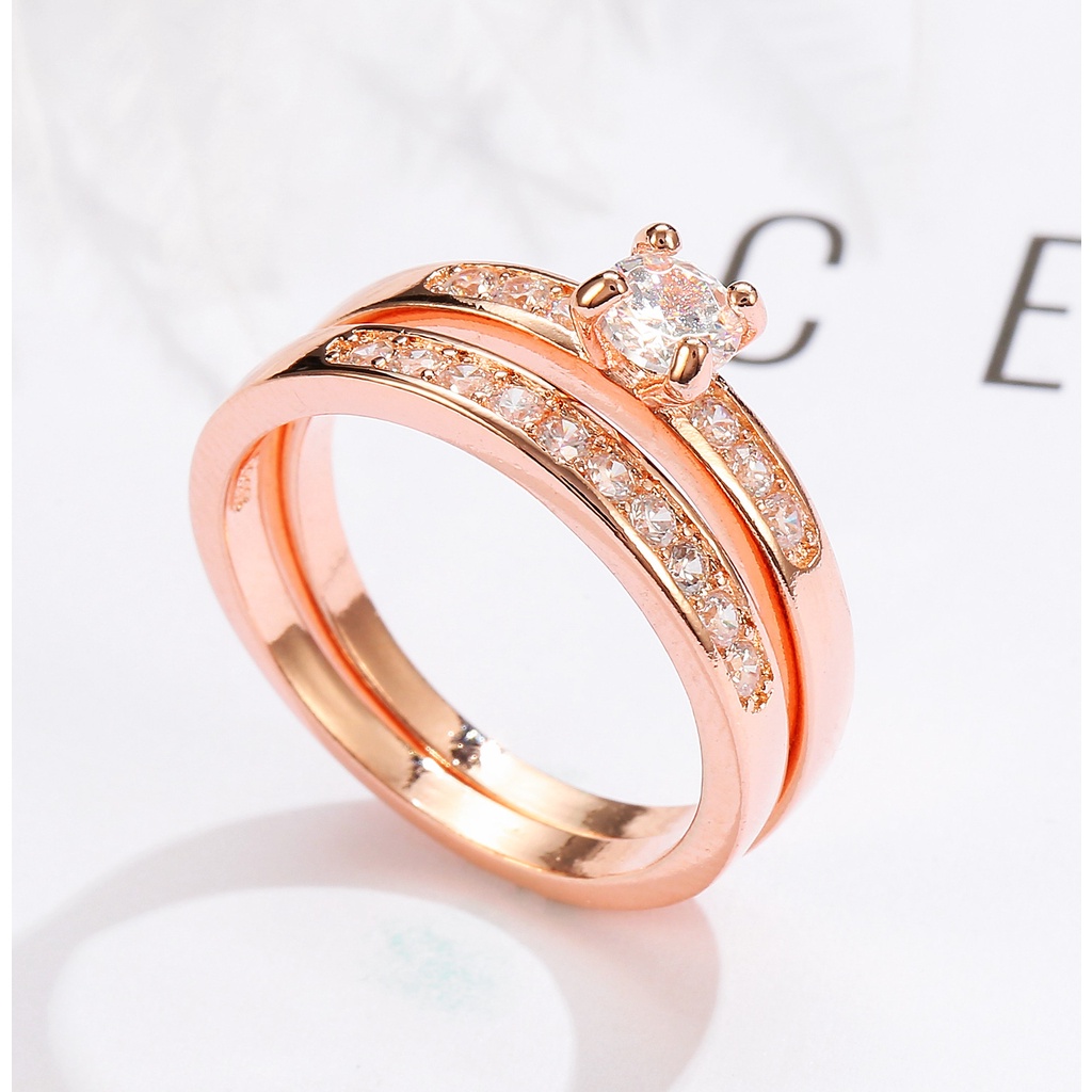 Goldkingdom Aksesoris Perhiasan Fashion Ready Stock Cincin Klasik Dengan Set Rose Gold Dan Berlian