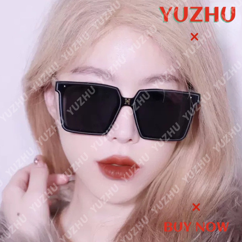 (YUZHU) Korea Fashion Oversized Square Frame H Letter Sunglasses Untuk Wanita INS Gaya Kacamata Tabir Surya Sederhana