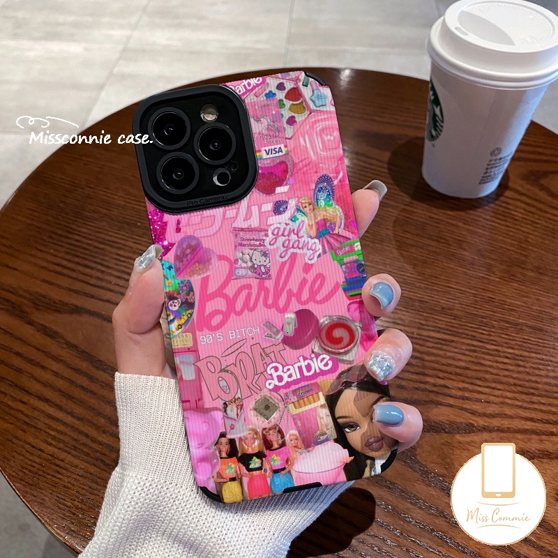 IPHONE Casing Ponsel Tekstur Kulit Mewah Untuk Iphone11 7 8 Plus 11 14 13 12 Pro Max X 7Plus XR XS Max Kartun Lucu Pretty Princess Barbie Shockproof Silicone Soft Cover