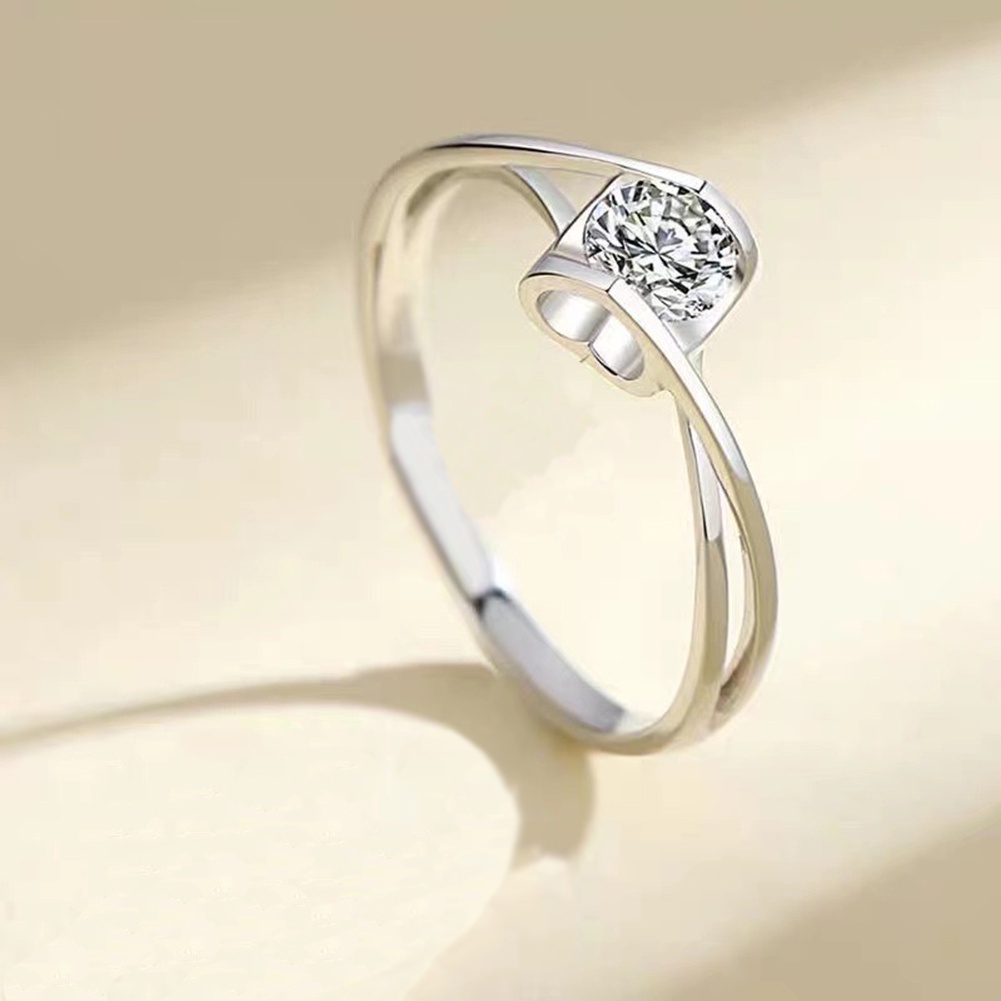 Wedding Band Cincin Tunangan Cubic Zircon Kristal Satu Karat 1PC Gaya Korea Adjustable Finger Ring Untuk Pesta Pernikahan