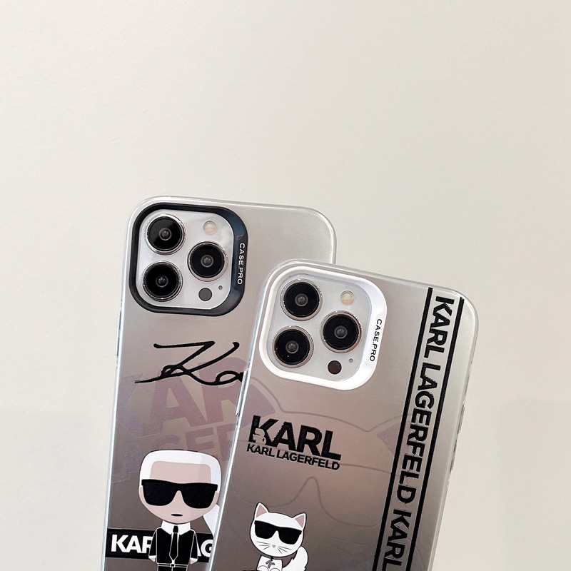 Fashion Silver Karl Lagerfeld Cat Soft Case HP iP iPhone 14 13 12 Pro Max 11 Matte FTD Casing Apple