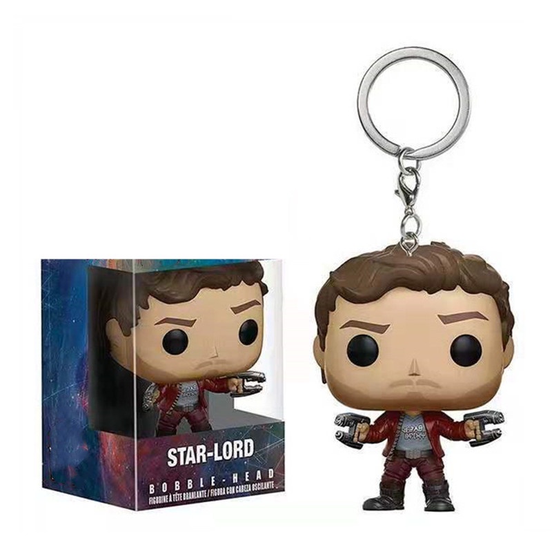 Film Anime Guardians of the Galaxy Roket Gantungan Kunci Avengers Star-Lord Groot Rakun Action Figure Koleksi Model Mainan Untuk Anak