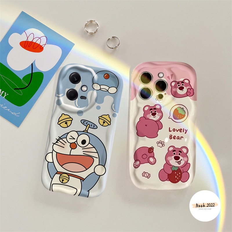 Case Untuk Redmi 10A A1 10 9A A2 9T 9 10C 9C NFC POCO M3 Redmi Note 12 11 10s Note 9 8 11s Note10 Pro Cute Manyo Bear Kartun Doraemon 3D Wavy Curved Edge Glossy Airbag Couple Cover