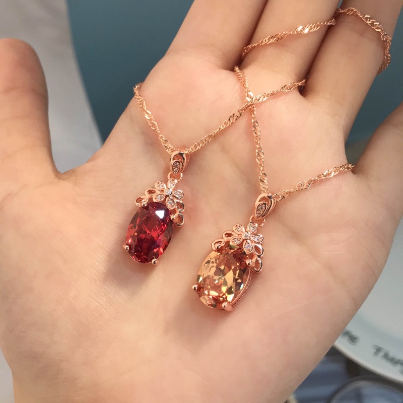 Goldkingdom Fashion Perhiasan Aksesoris Ready Stock Morganite Kalung Wanita Briliant Mewah Berbentuk Telur Merpati Darah Ruby Liontin