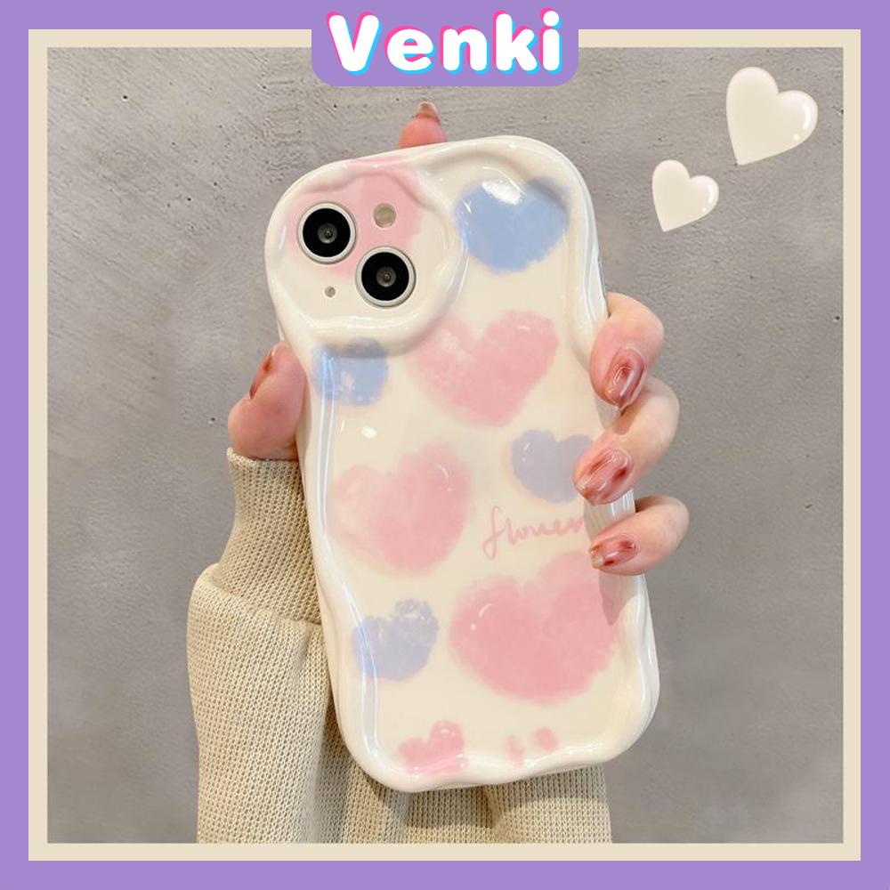 VENKI - For iPhone 11 Phone Case Curved Edge Wave Case Glossy Black TPU Airbag Shockproof Camera Case Pink Blue Heart Compatible with iPhone 14 13 Pro max 12 Pro Max xr xs max 7 8