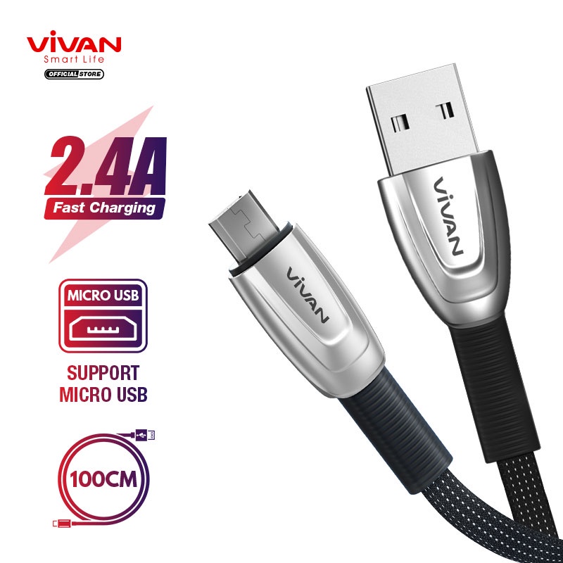 VIVAN Kabel Data Micro USB Kabel Fast Charging 2.4A - 100CM - Garansi Resmi 1 Tahun - BTK-MS