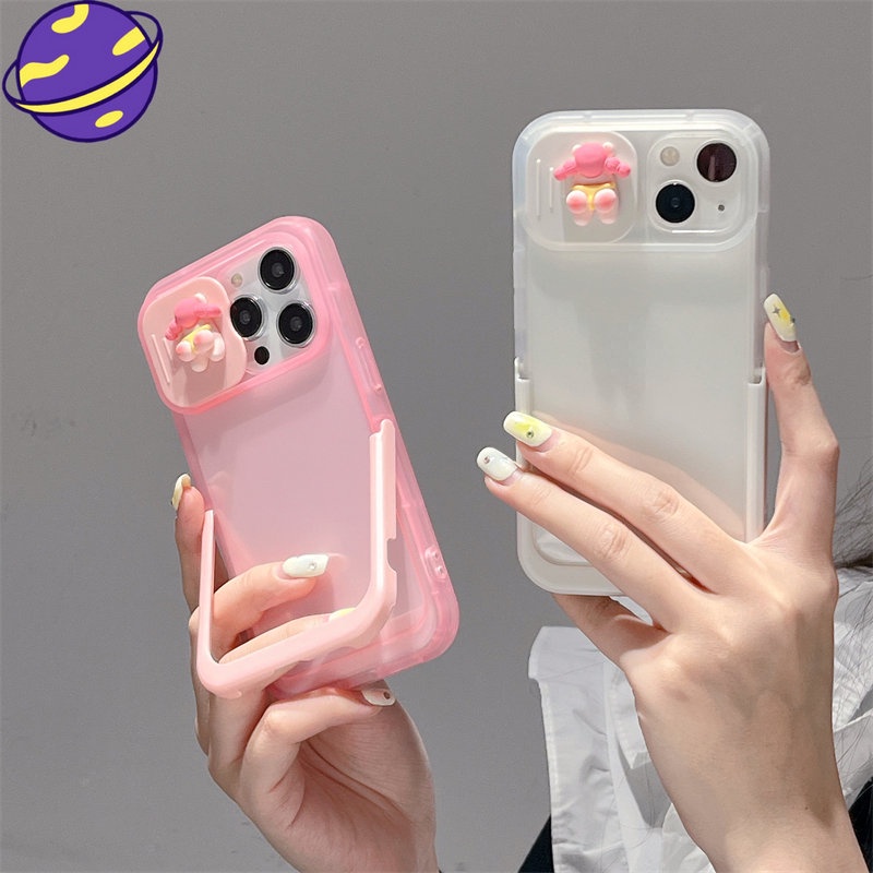 IPHONE Casing Ponsel Jendela Sliding PP Kartun Cocok Untuk Iphone14 13 12 11 Pro X XS Max XR 14Plus Full Set Dari Soft Case Bracket Transparan