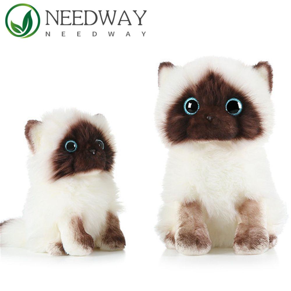 Needway   Kucing Mainan Mewah Dekorasi Rumah Untuk Bayi20/26CM Sequin Mata Coklat Dan Putih Kucing Siam Boneka Binatang