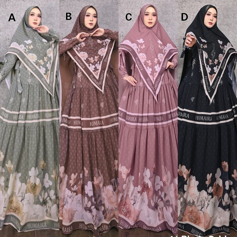 AZRINA SERIES BY HUMAIRA Gamis Syar'i Branded Ceruty Jersey Printing Premium READY Agen Gamis