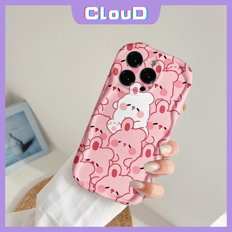 IPHONE Casing Kartun Glossy Tepi Melengkung Bergelombang 3D Kompatibel Untuk Iphone11 14 12 13 Pro Max X 7 6s 8 6 Plus XR XS Max 7Plus SE 2020 Pasangan Kelinci Lucu Babi Indah Lembut Tpu Cover