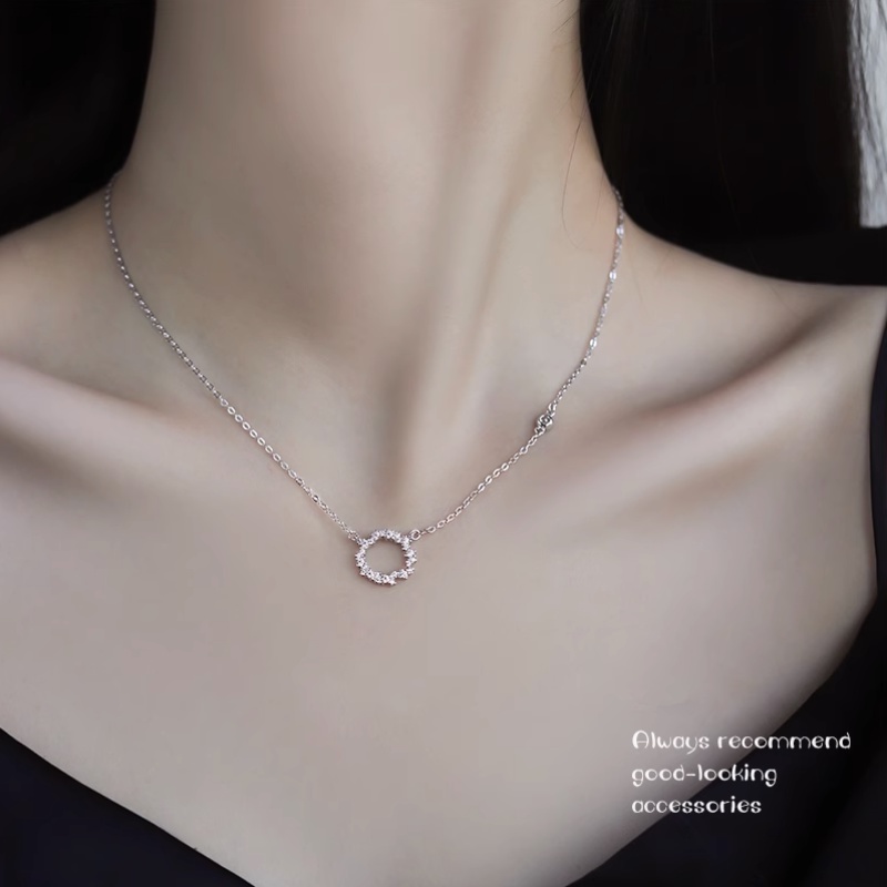Papaozhu Korea Perak Bersinar Zirkon Berongga Bulat Liontin Kalung Untuk Wanita Perempuan Trendi Tulang Selangka Rantai Kalung Perhiasan Aksesoris