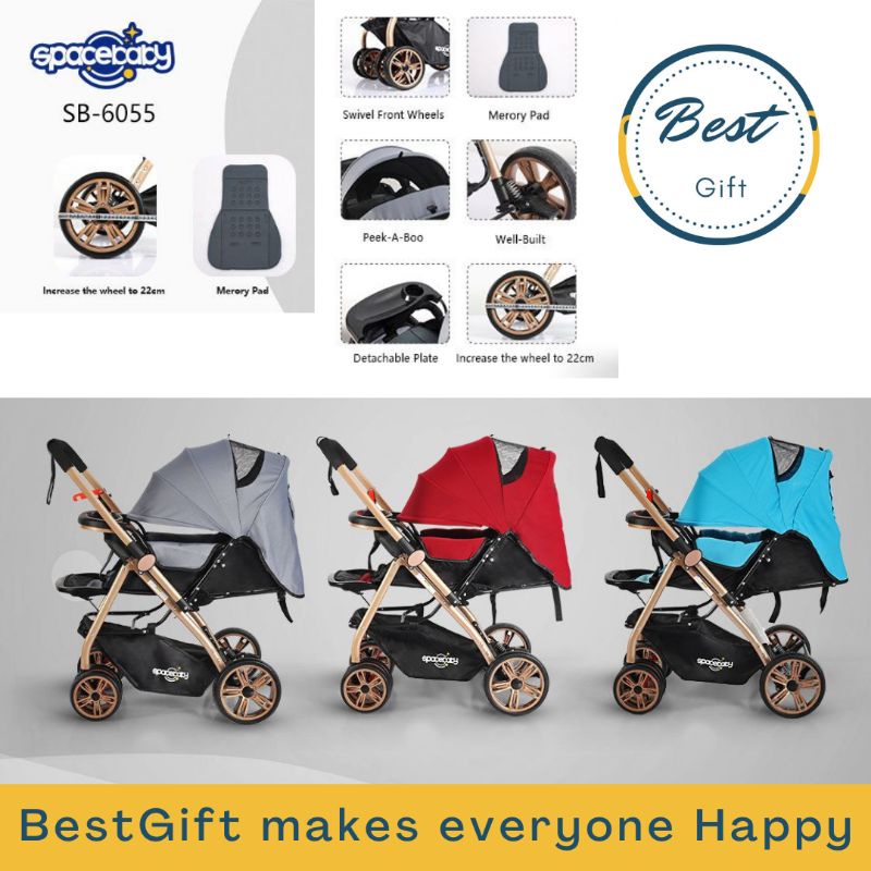 BABY STROLLER SB-6055 (REVERSIBLE STIR) SPACEBABY (size XL, roda BESAR, stir dua arah)/ Baby BLISS 8
